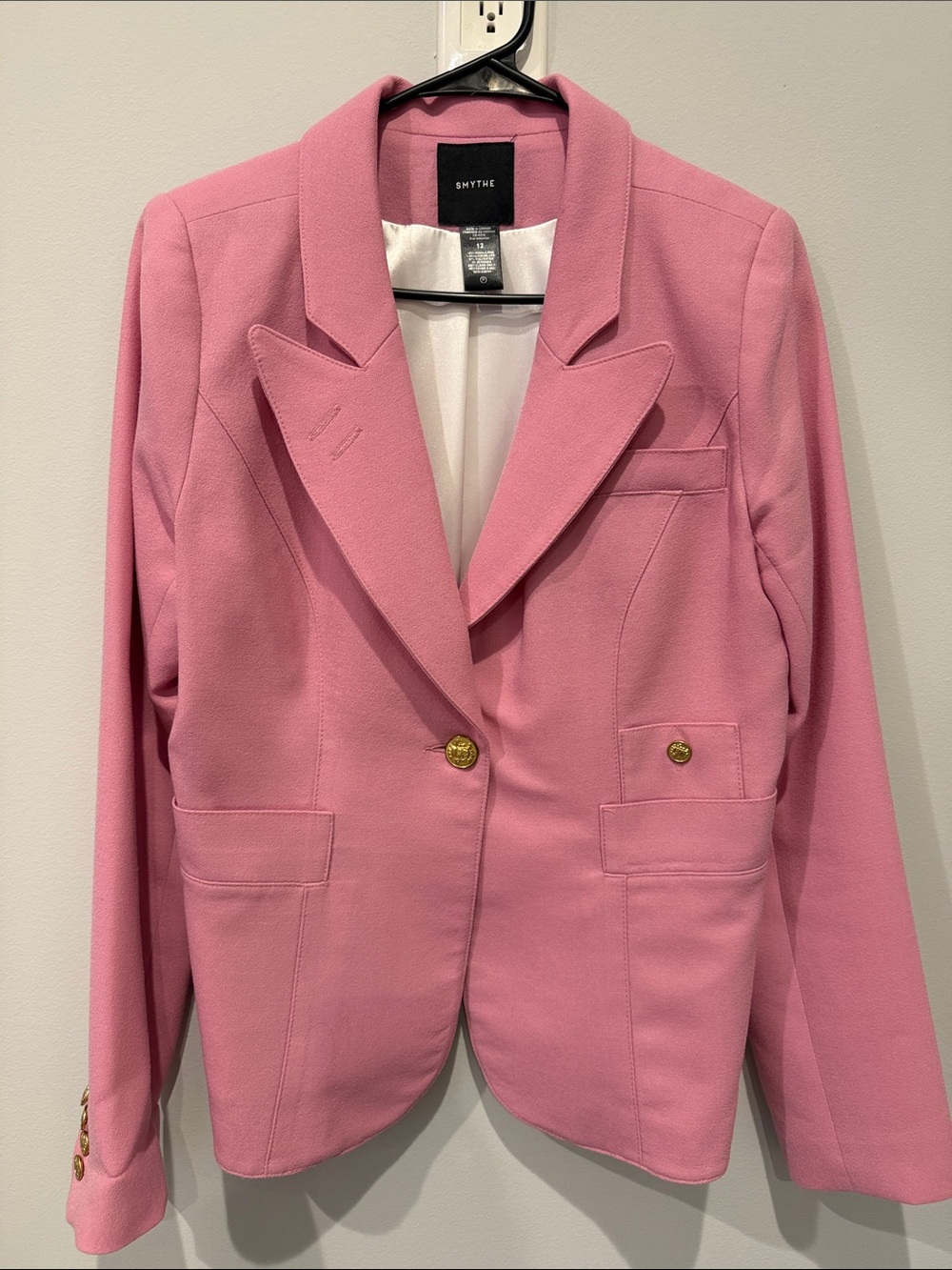 Smythe Rose Pink Single-Button Tailored Blazer with Gold Buttons